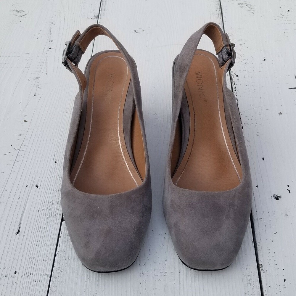 Vionic Nareen Backstrap Block Heel Gray Suede Lea… - image 3
